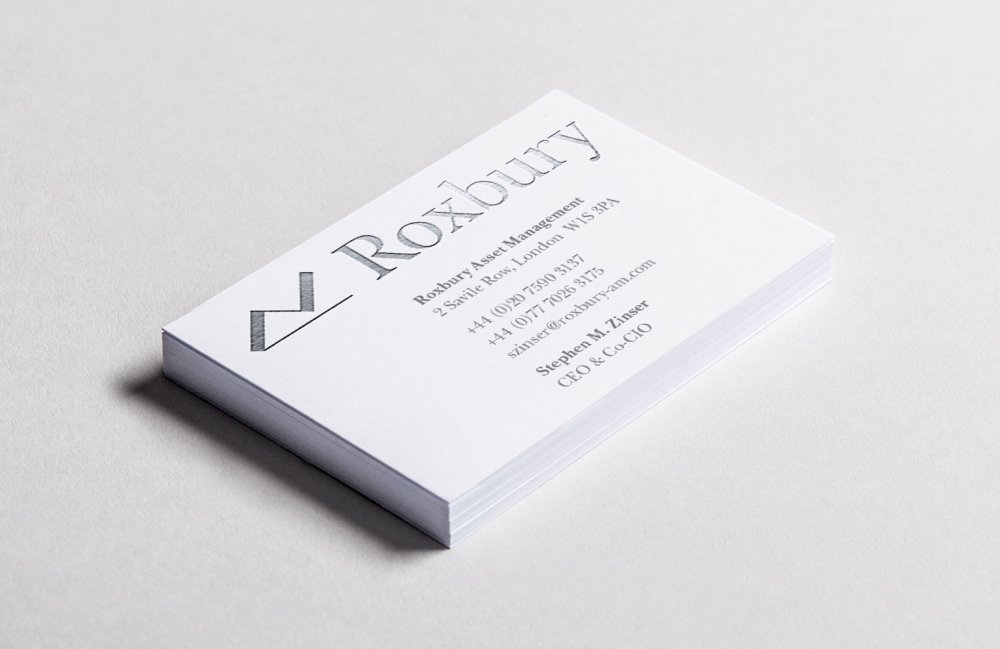Roxbury Asset Management business card designed by The Joneses