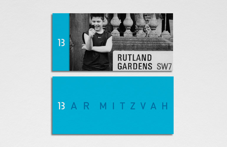 Westminster Synagogue Bar Mitzvah invitation designed by The Joneses