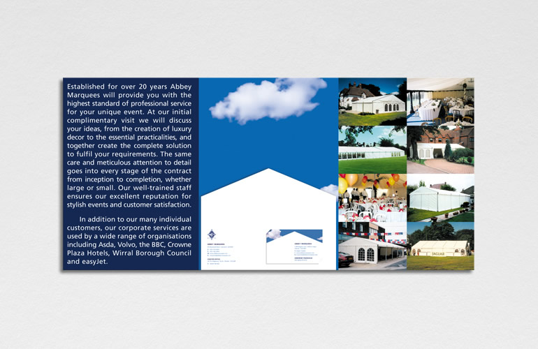 Abbey Marquees folder designed by The Joneses