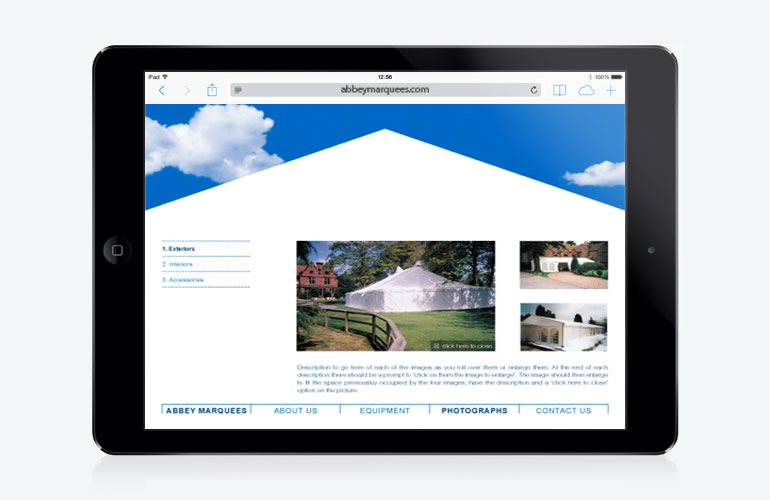 Abbey Marquees website designed by The Joneses
