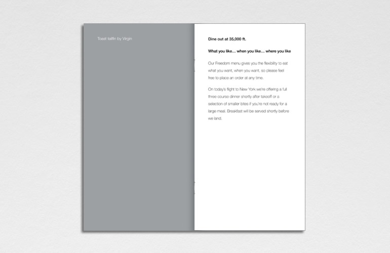 Virgin Atlantic menus designed by The Joneses